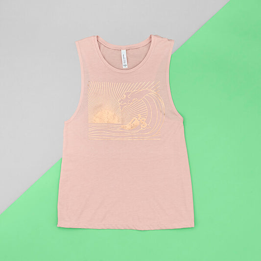 Surfing Wave Muscle Tee, Pink